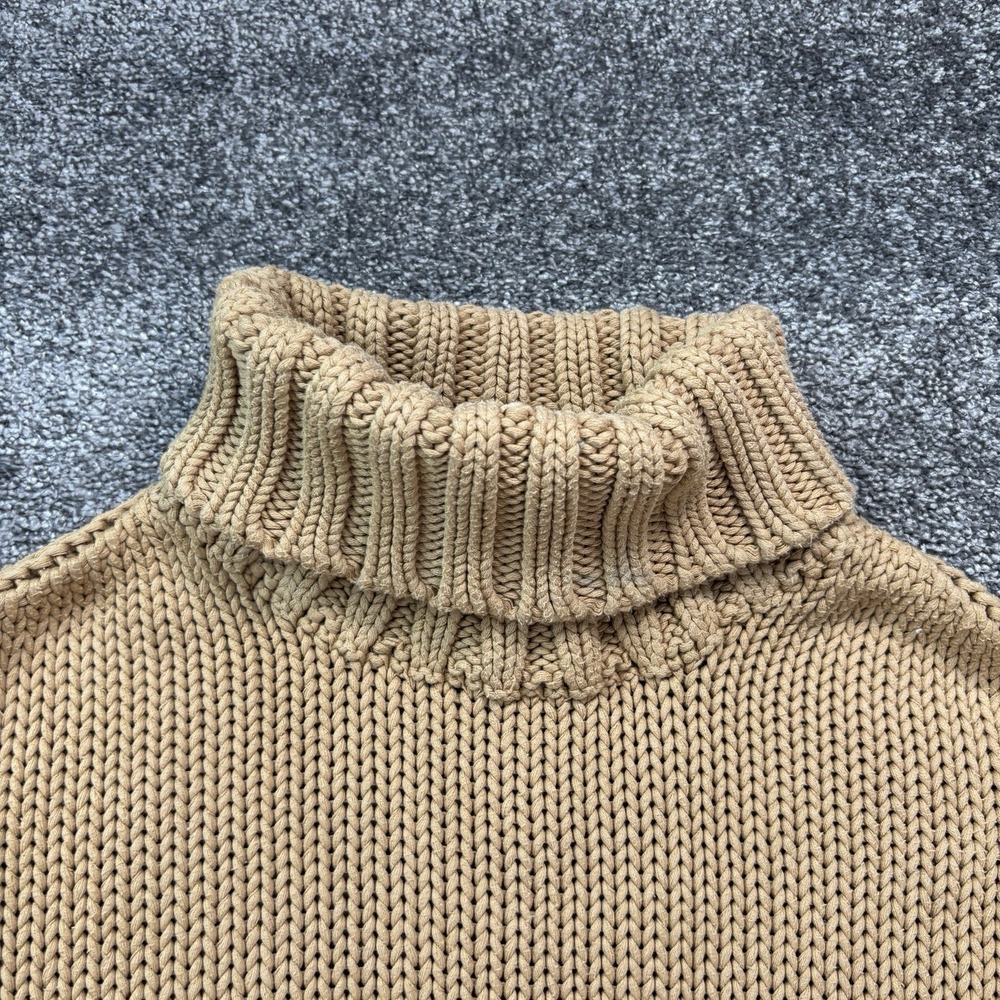 Vintage J.Crew Turtleneck Sweater Women's Medium Beige Chunky Knit Fisherman - Picture 4 of 8